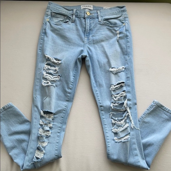 Frame Denim Distressed Le Skinny Jeanne 28 - Picture 3 of 7